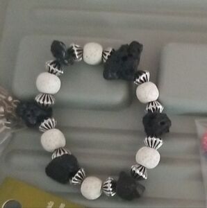 Jelly's Jewelry and Boutique Handcrafted Black/White Beaded Lava Rock Bracelet